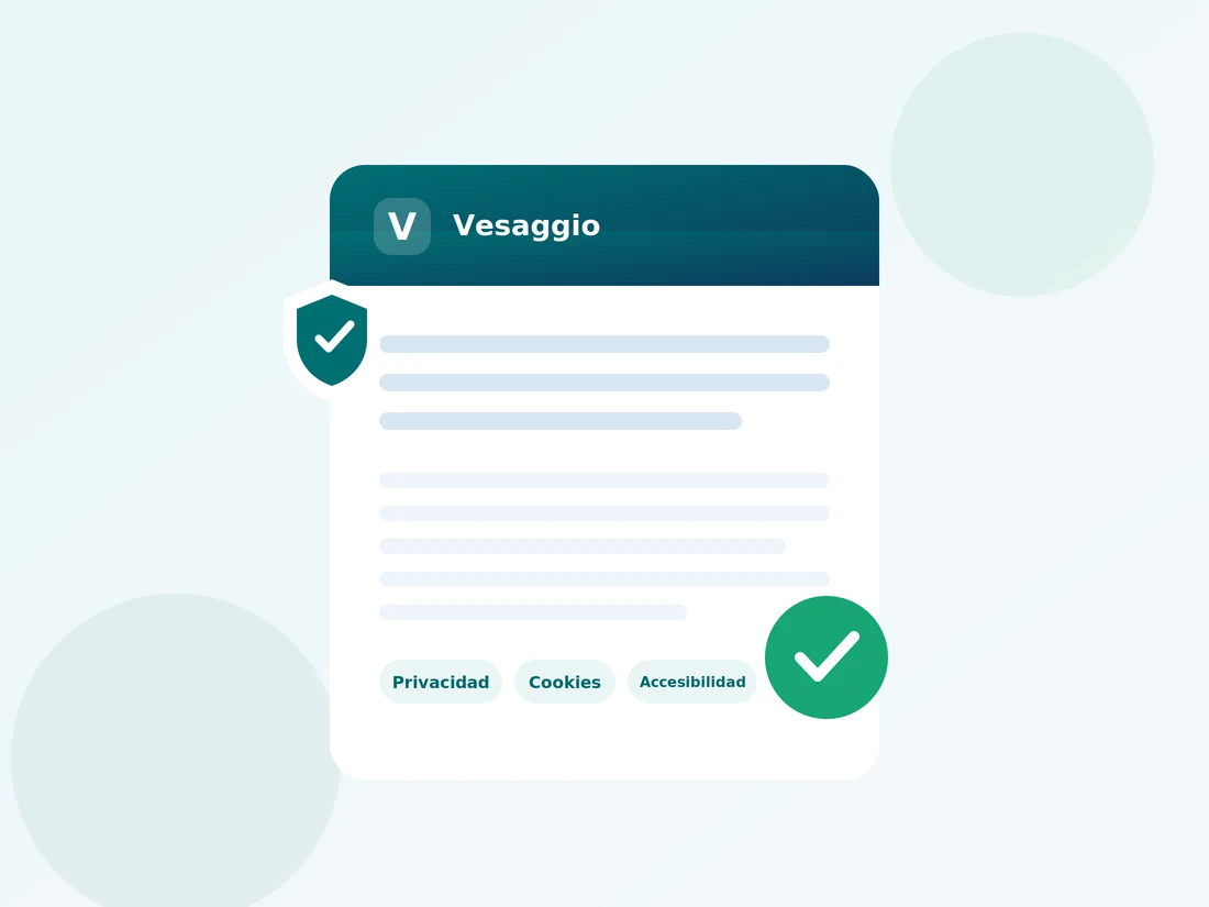 Panel de diagnóstico Vesaggio: privacidad inicial, cláusula de contacto y guía de publicación